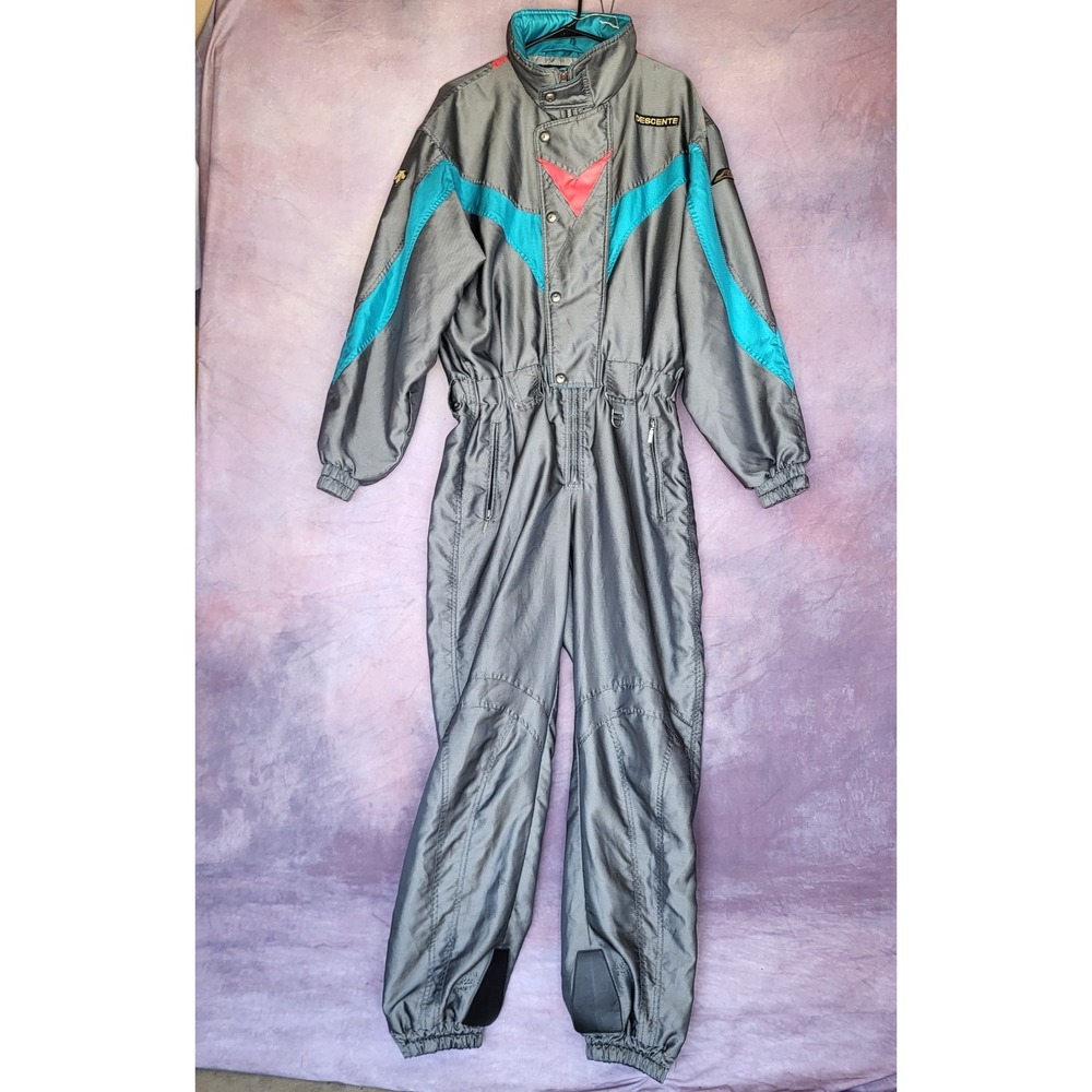Vintage Descente Ski Suit Gray Blue Size Large Men's Polyester Nylon